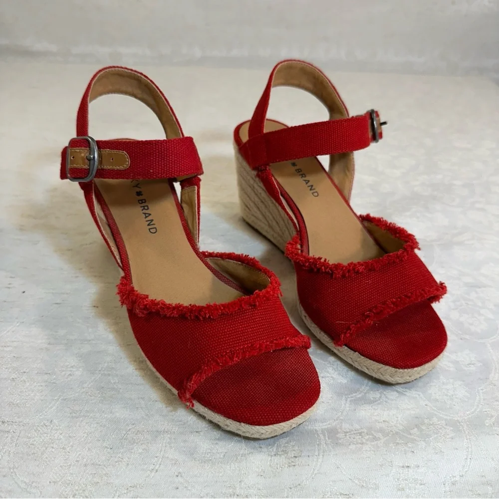Lucky Brand Red Wedge Sandals Size 6.5 - Picture 2 of 10